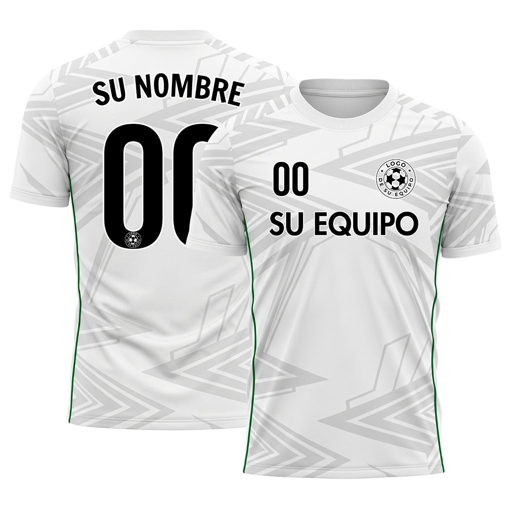 Blanco Gris Claro Verde Geométrico Flecha Motivo Camiseta de Fútbol Personalizada