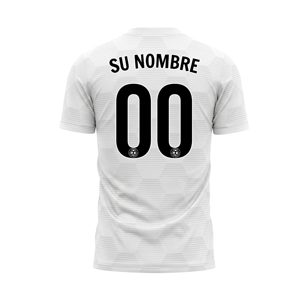 Blanco Gris Claro Hexágono Líneas Motivo Camiseta de Fútbol Personalizada