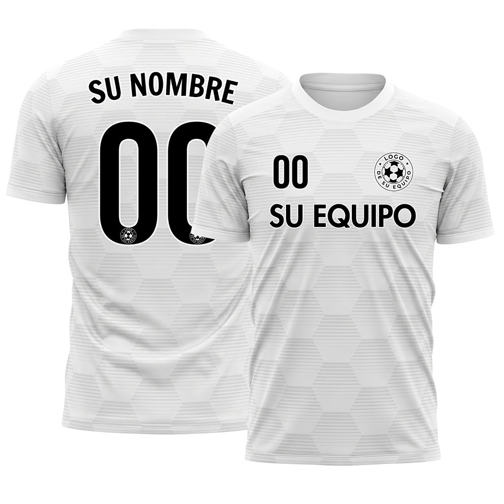 Blanco Gris Claro Hexágono Líneas Motivo Camiseta de Fútbol Personalizada
