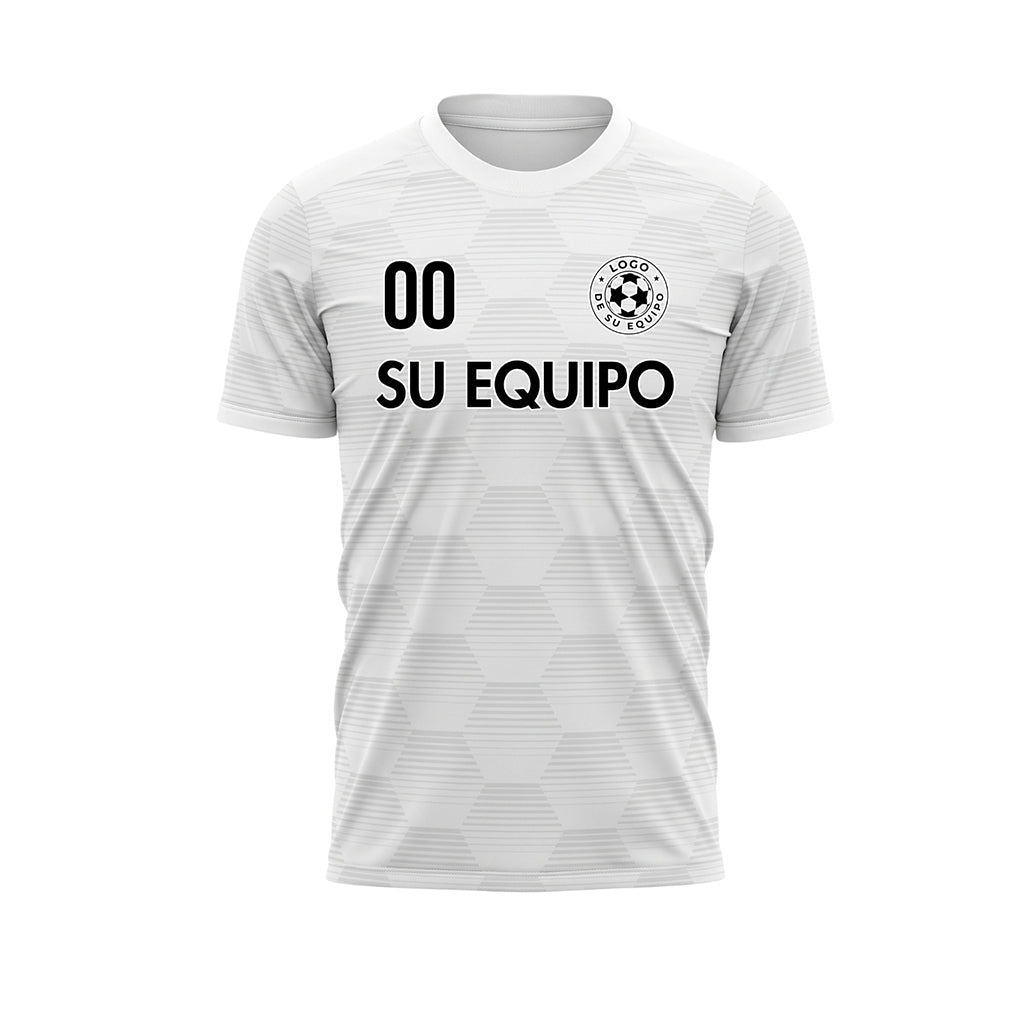 Blanco Gris Claro Hexágono Líneas Motivo Camiseta de Fútbol Personalizada