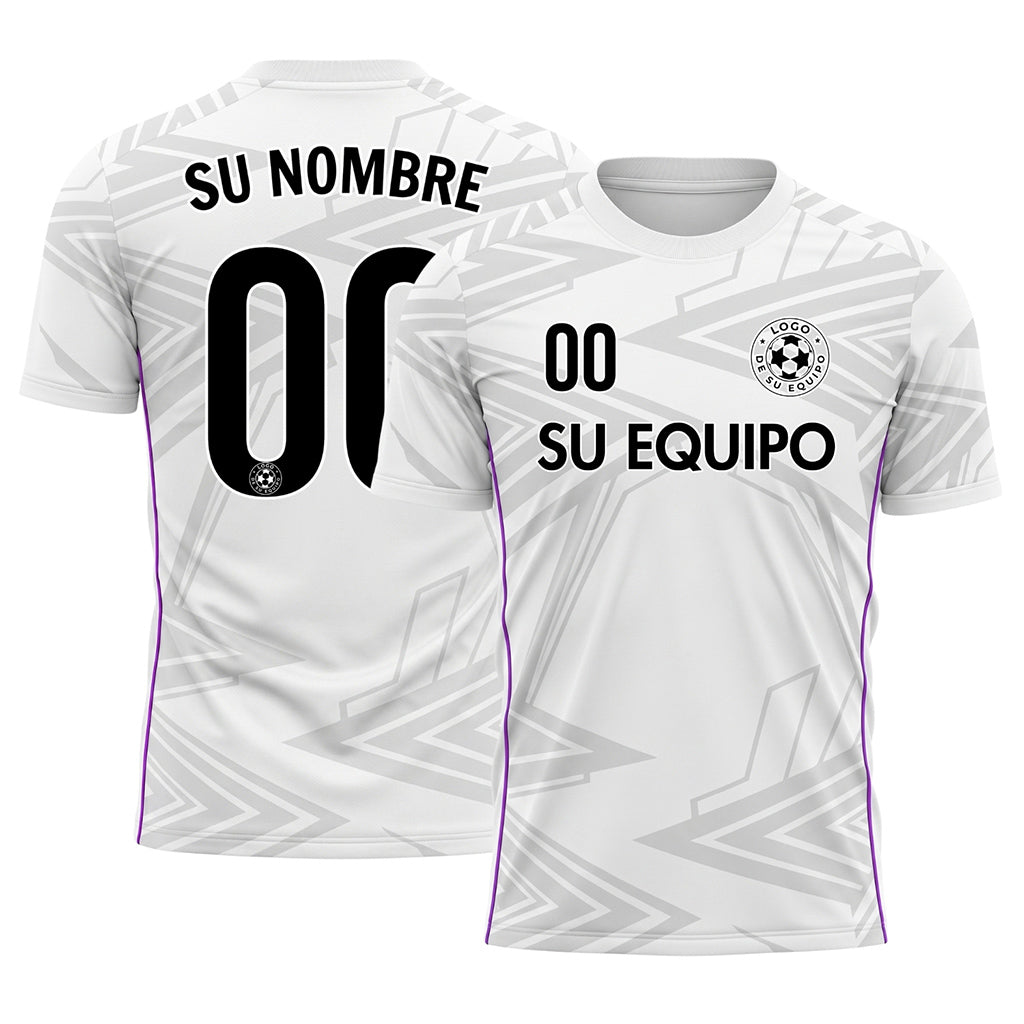 Blanco Gris Claro Violeta Geométrico Flecha Motivo Camiseta de Fútbol Personalizada