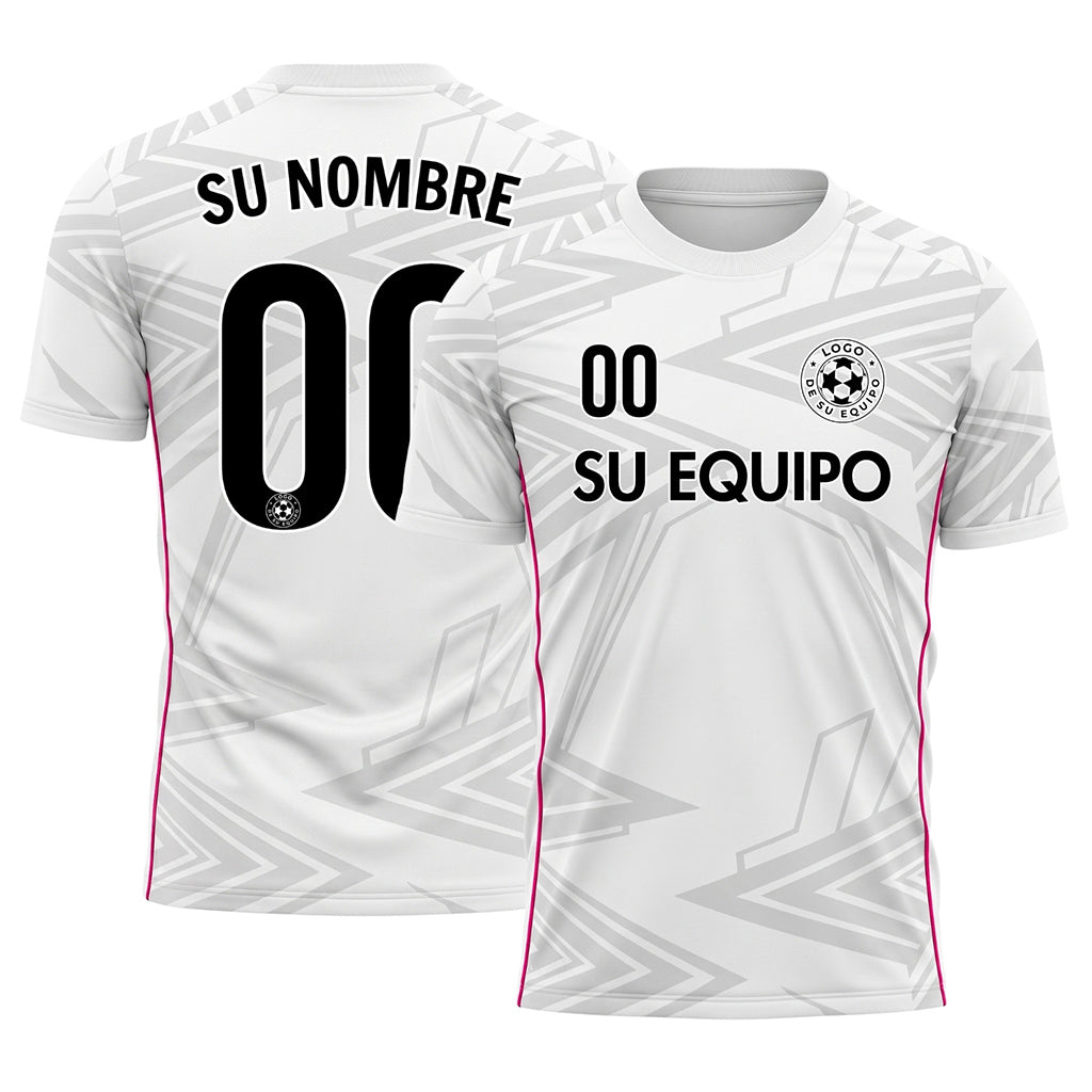 Blanco Gris Claro Rosa Geométrico Flecha Motivo Camiseta de Fútbol Personalizada