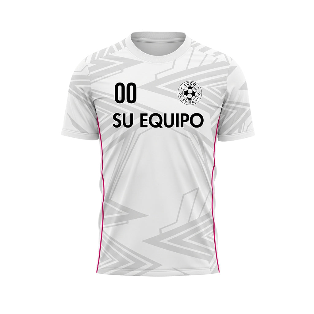 Blanco Gris Claro Rosa Geométrico Flecha Motivo Camiseta de Fútbol Personalizada