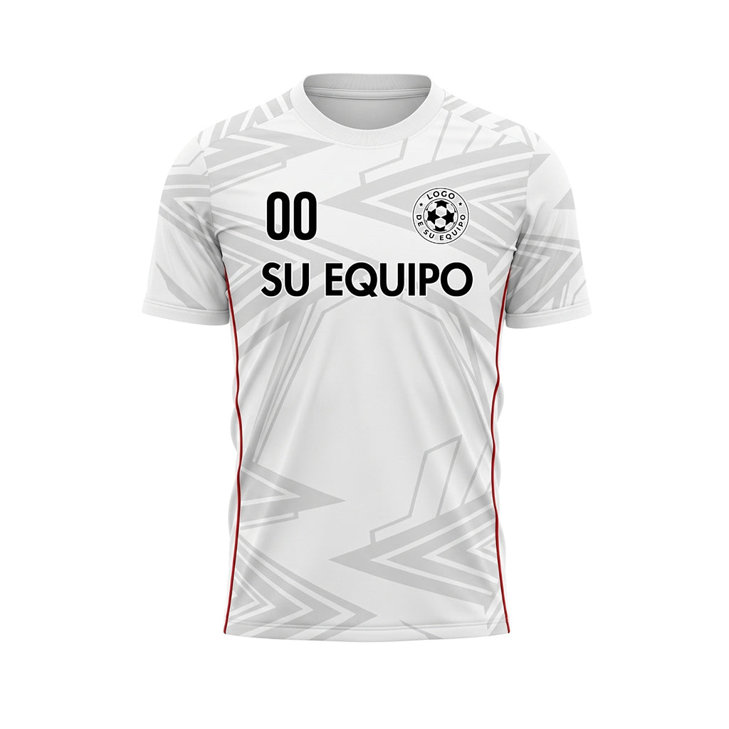 Blanco Gris Claro Rojo Geométrico Flecha Motivo Camiseta de Fútbol Personalizada