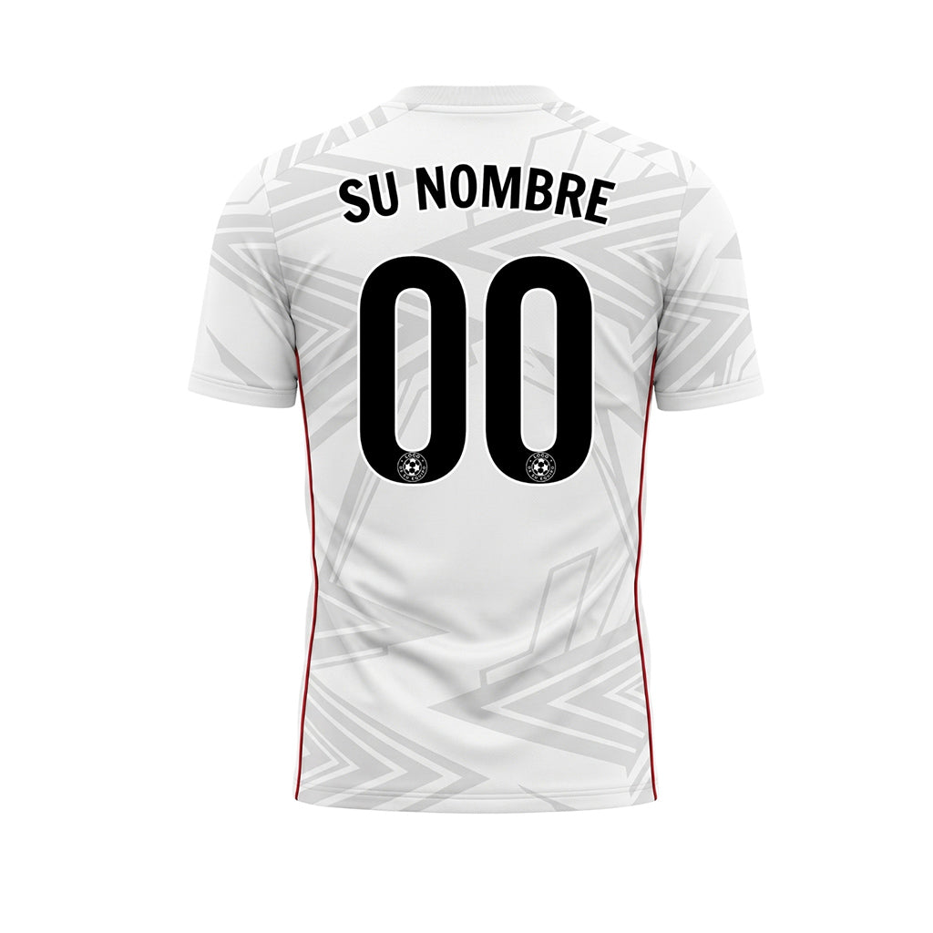 Blanco Gris Claro Rojo Geométrico Flecha Motivo Camiseta de Fútbol Personalizada