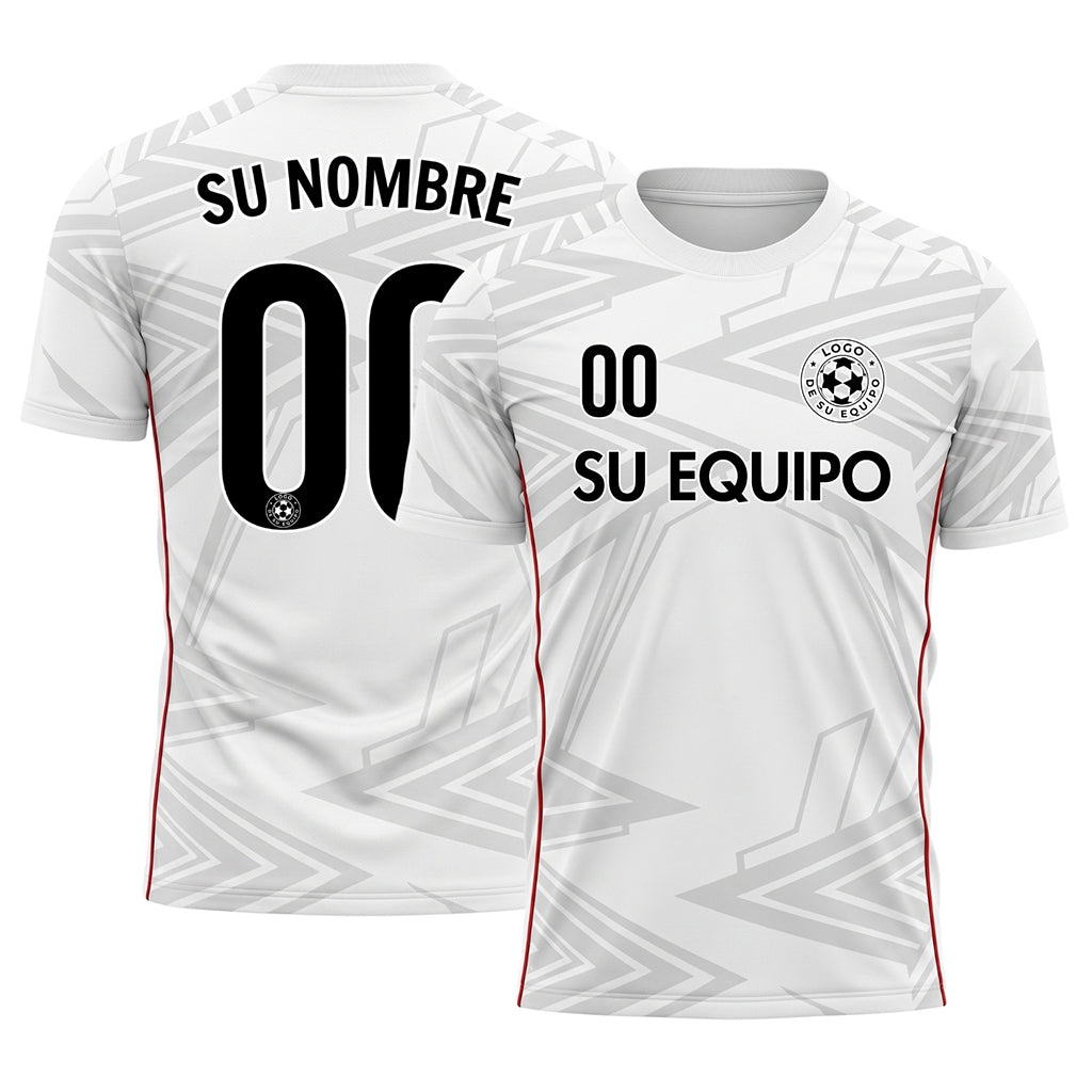 Blanco Gris Claro Rojo Geométrico Flecha Motivo Camiseta de Fútbol Personalizada