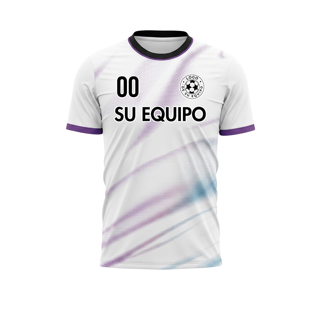 Blanco Violeta Diagonal Semitono Olas Motivo Camiseta de Fútbol Personalizada