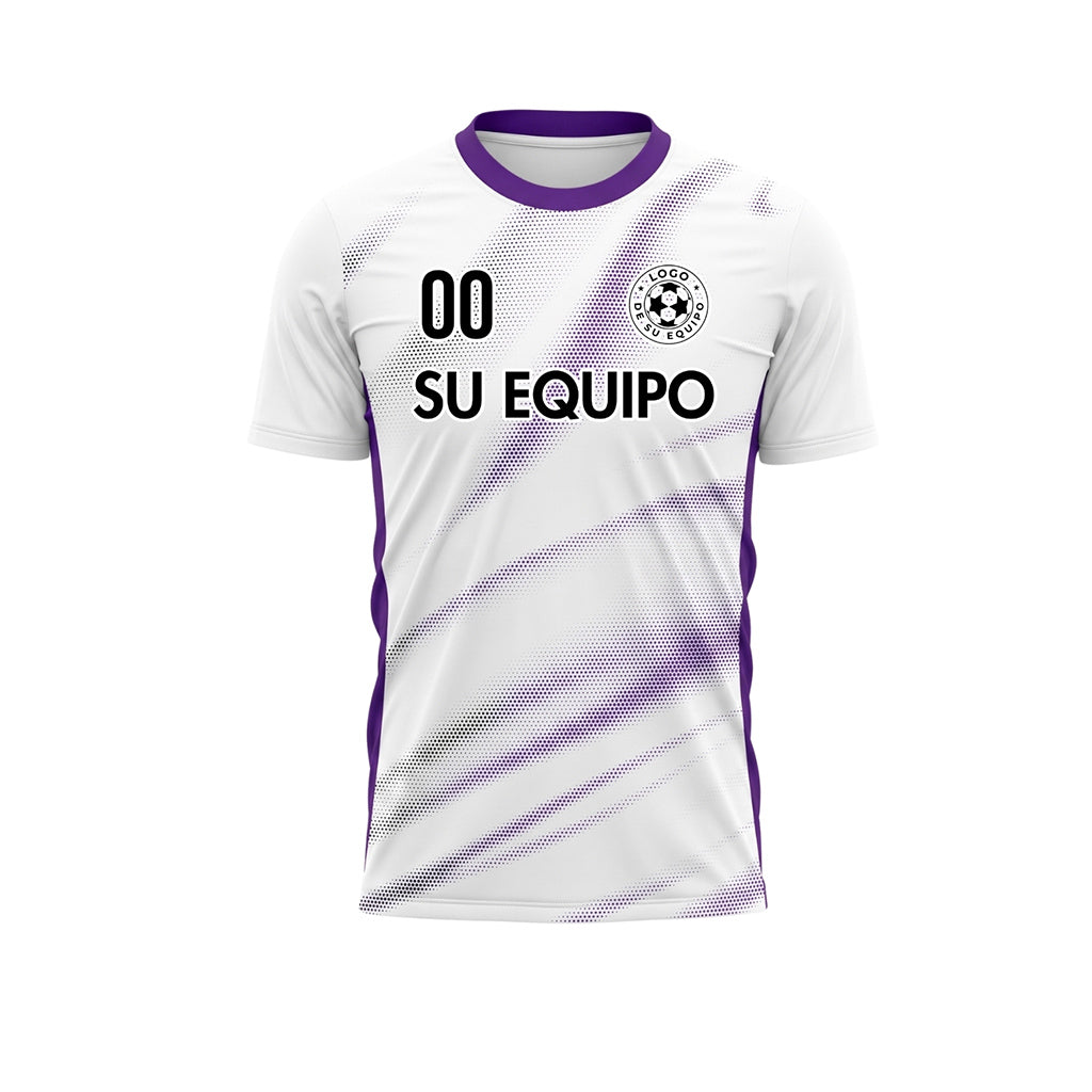 Blanco Violeta Diagonal Semitono Olas Motivo Camiseta de Fútbol Personalizada