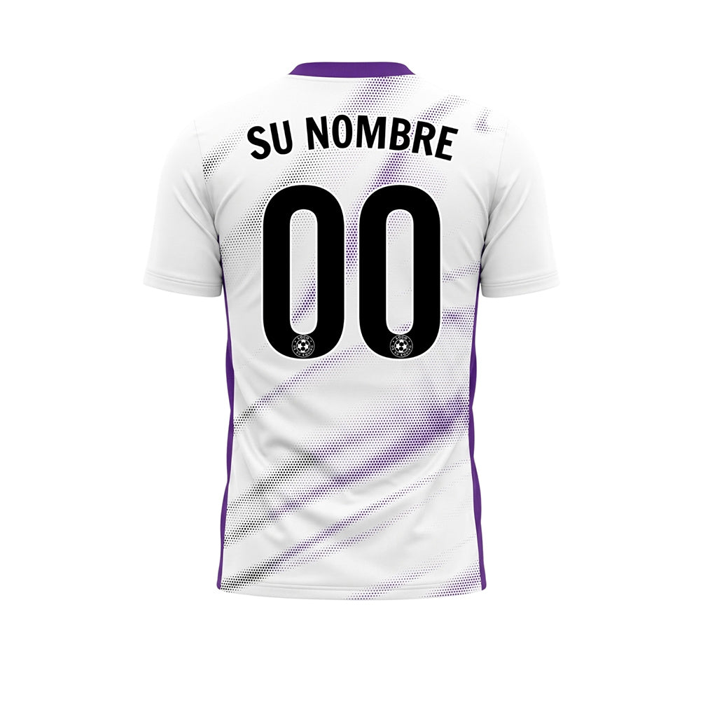 Blanco Violeta Diagonal Semitono Olas Motivo Camiseta de Fútbol Personalizada