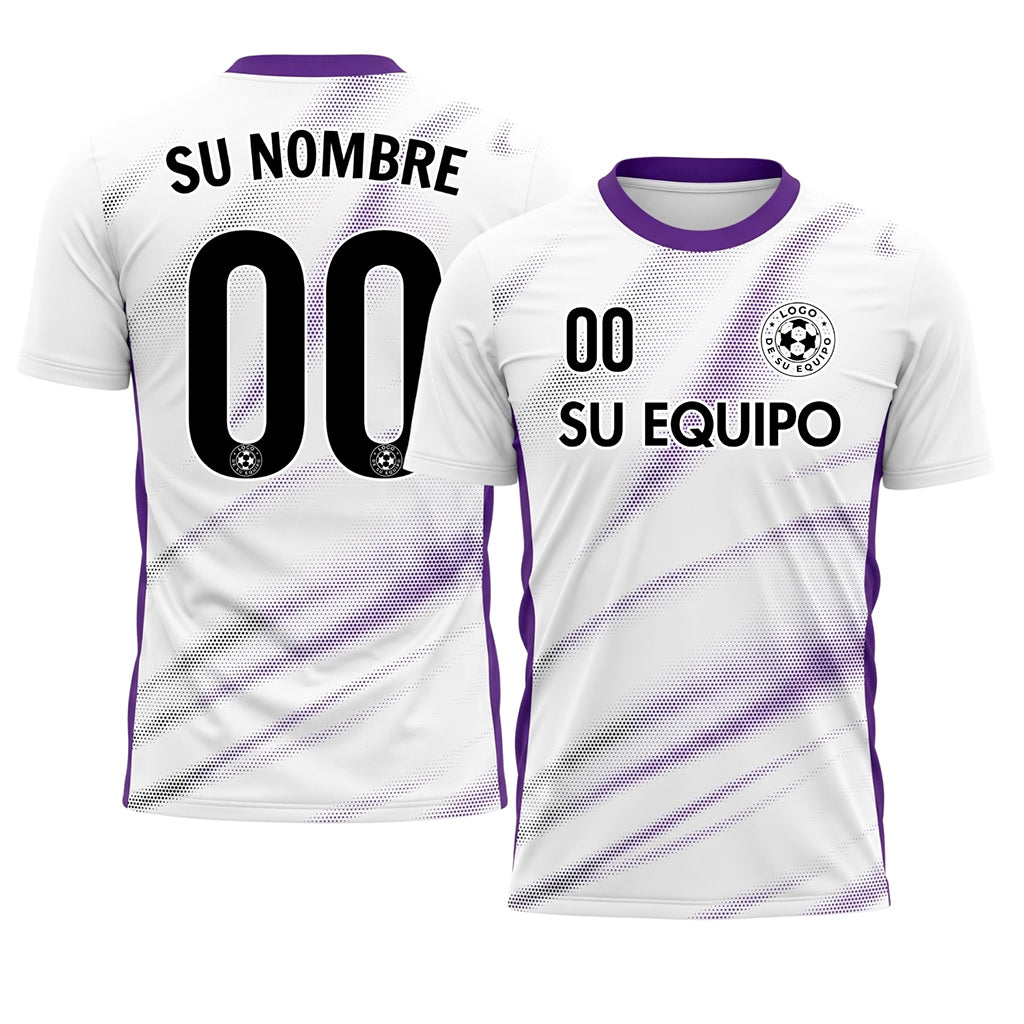 Blanco Violeta Diagonal Semitono Olas Motivo Camiseta de Fútbol Personalizada