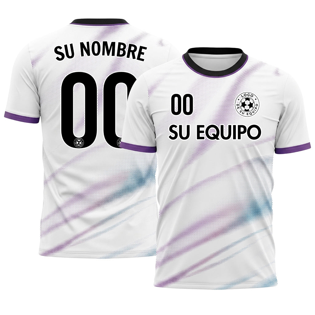 Blanco Violeta Diagonal Semitono Olas Motivo Camiseta de Fútbol Personalizada