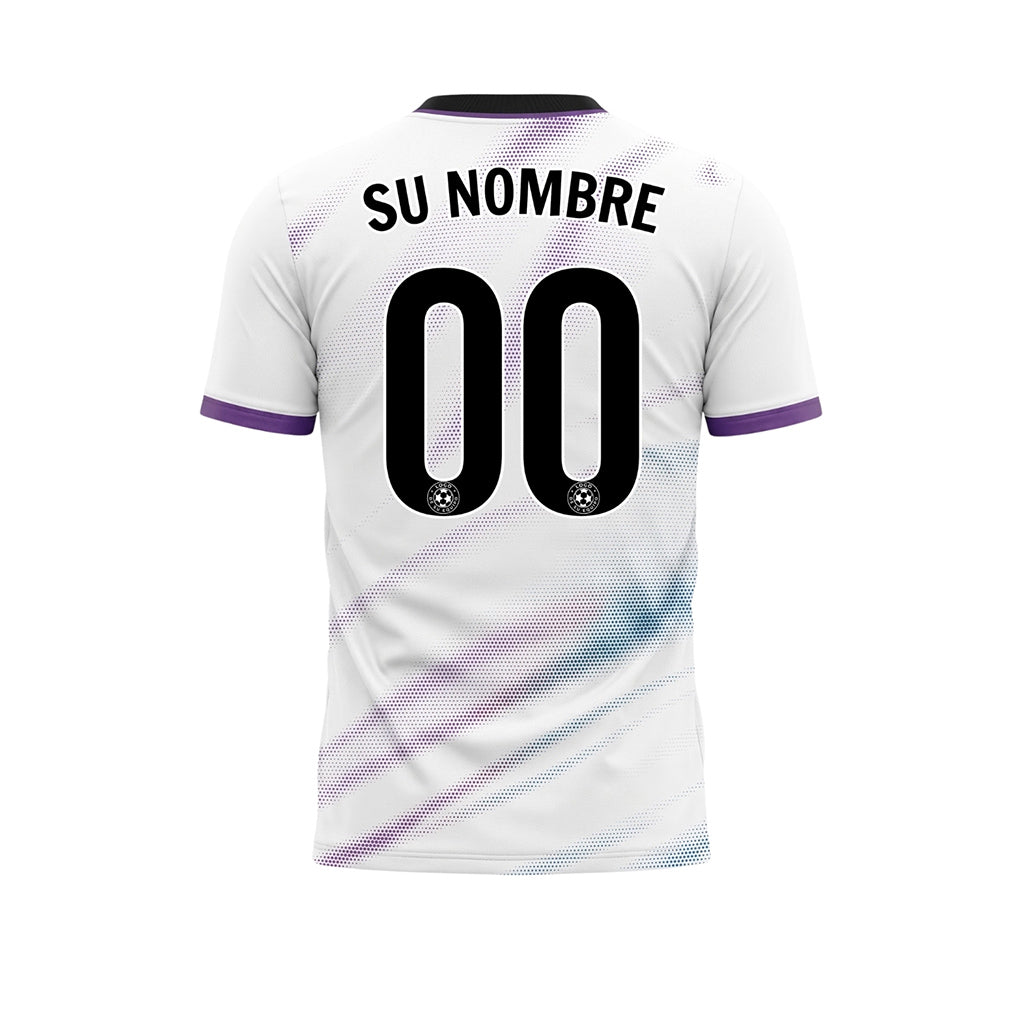 Blanco Violeta Diagonal Semitono Olas Motivo Camiseta de Fútbol Personalizada