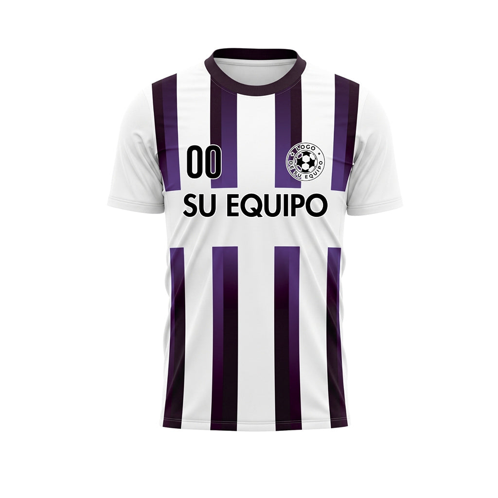 Blanco Violeta Violeta Oscuro Degradado Rayas Camiseta de Fútbol Personalizada