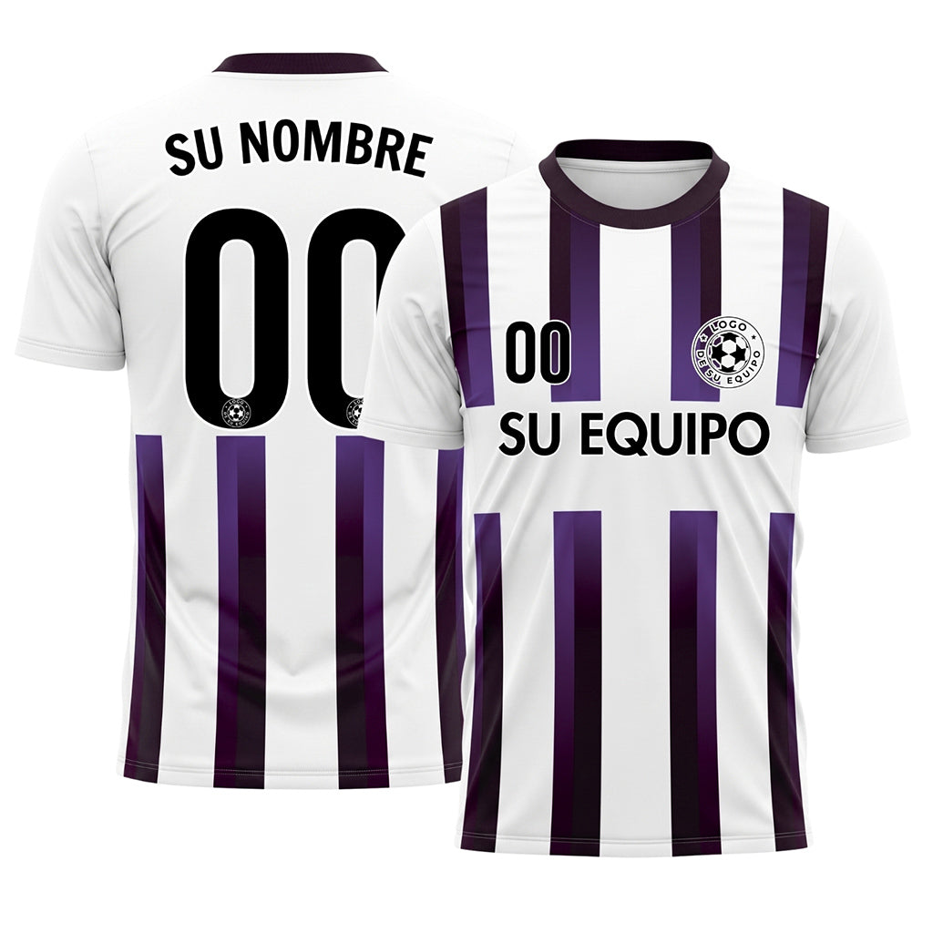 Blanco Violeta Violeta Oscuro Degradado Rayas Camiseta de Fútbol Personalizada