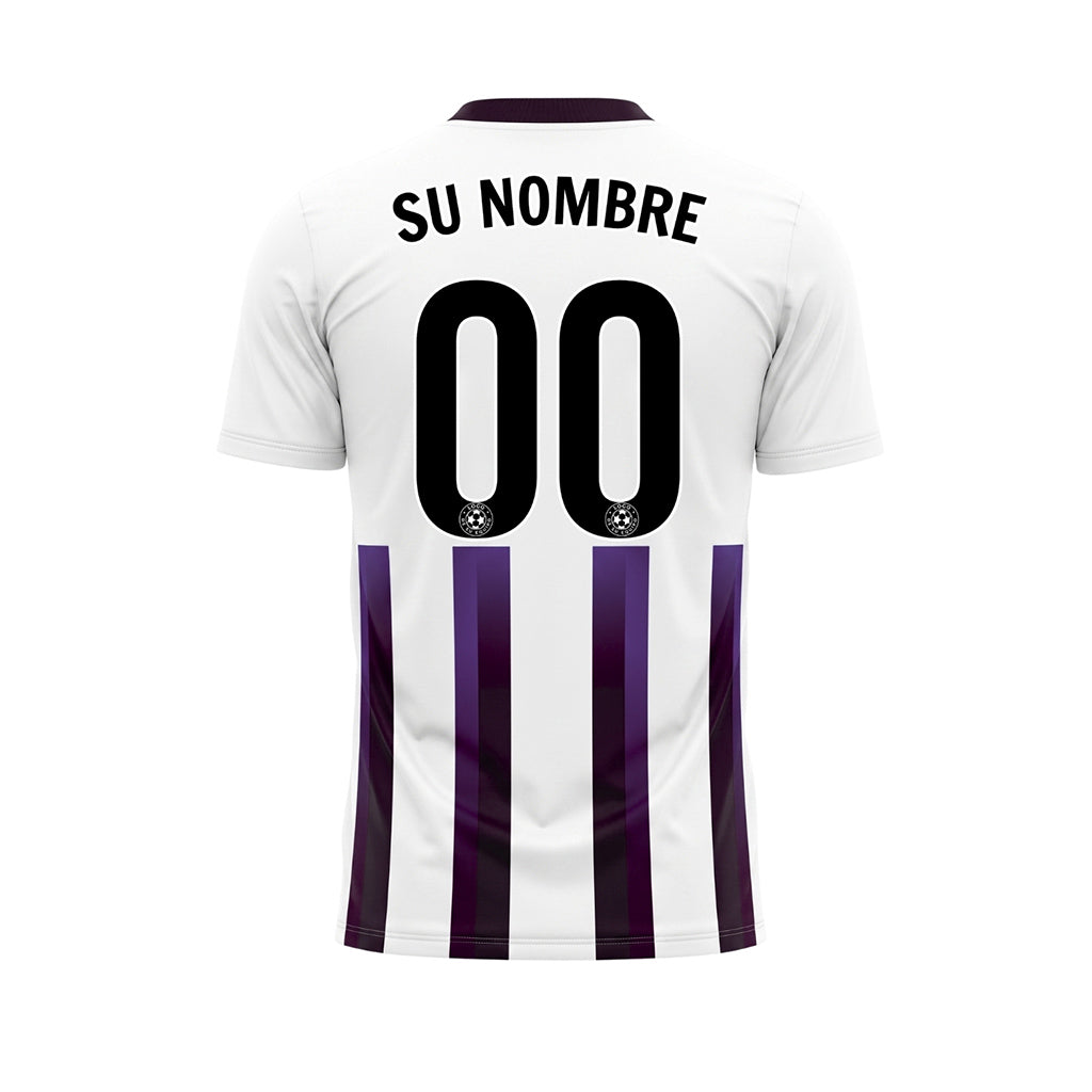 Blanco Violeta Violeta Oscuro Degradado Rayas Camiseta de Fútbol Personalizada