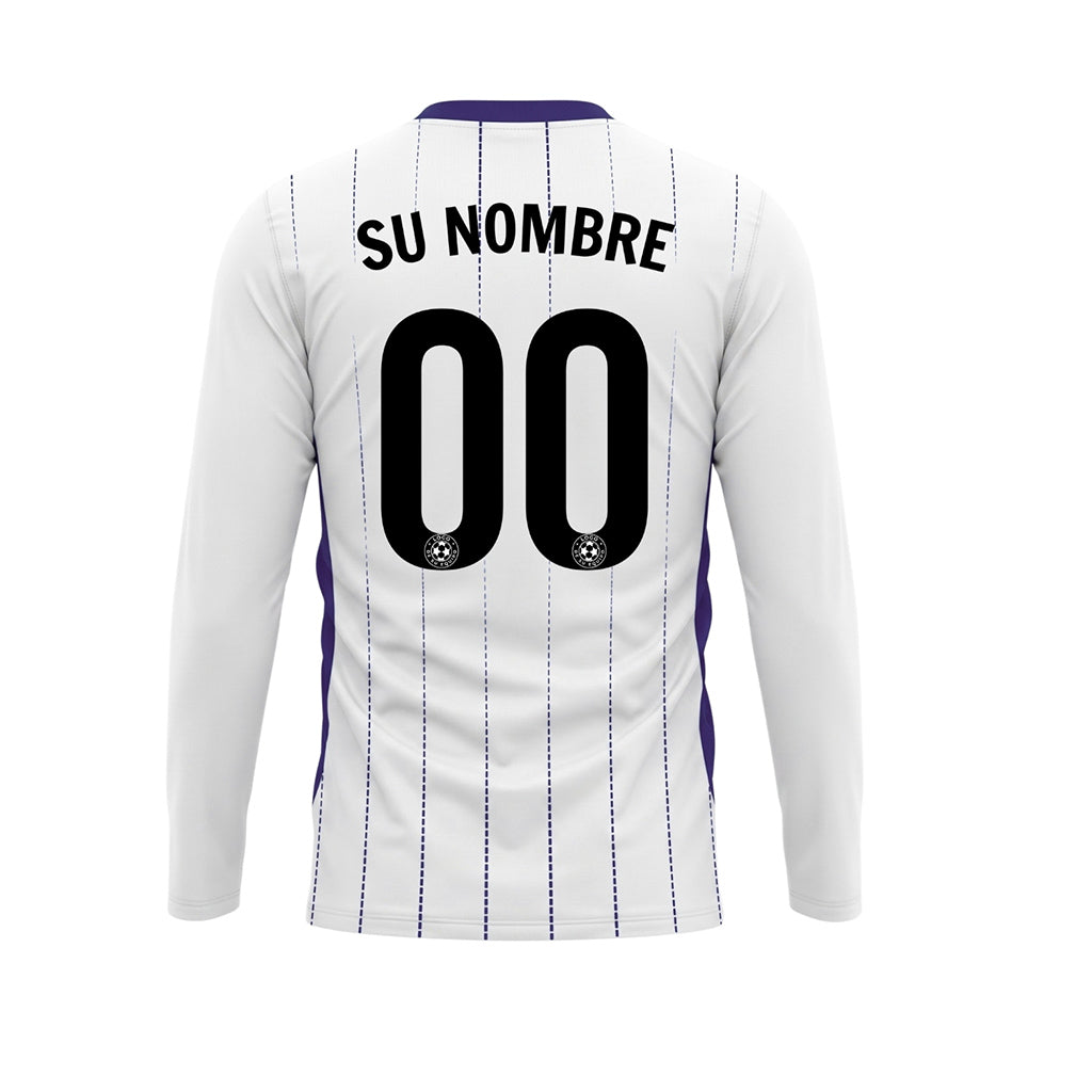Blanco Violeta Finas Rayas Verticales Camiseta de Fútbol Personalizada de Manga Larga