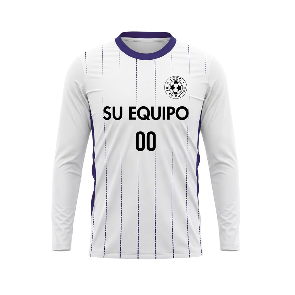 Blanco Violeta Finas Rayas Verticales Camiseta de Fútbol Personalizada de Manga Larga