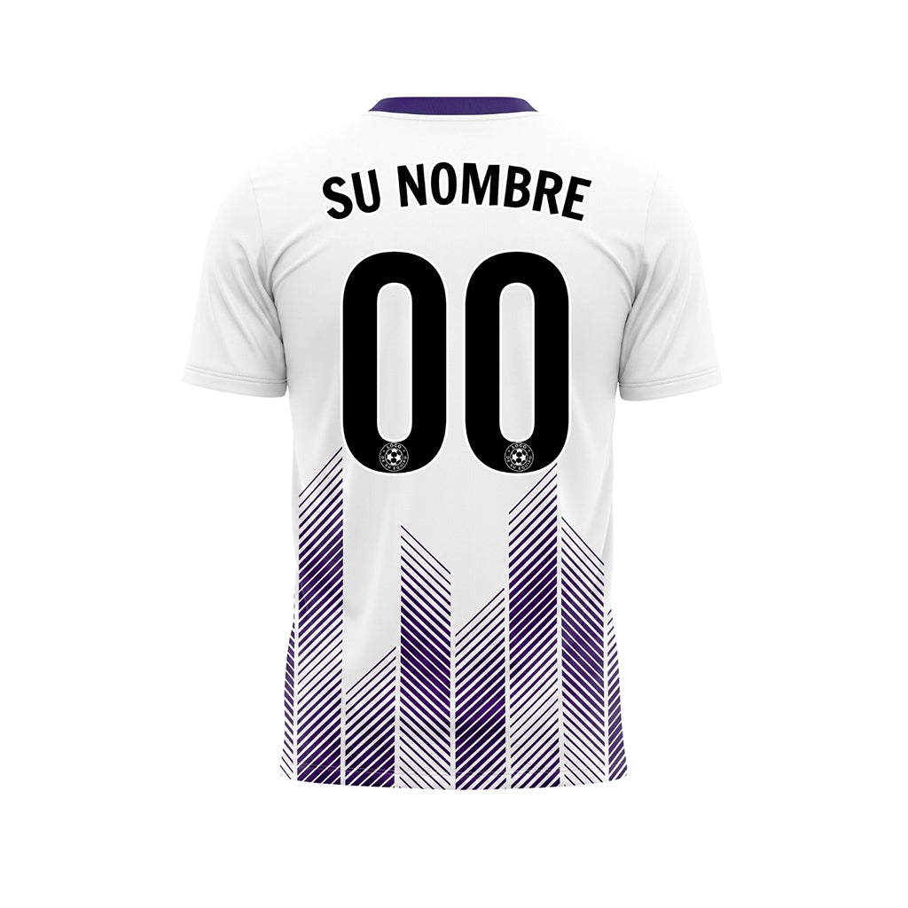 Blanco Violeta a Chevrones Flecha Rayas Motivo Camiseta de Fútbol Personalizada