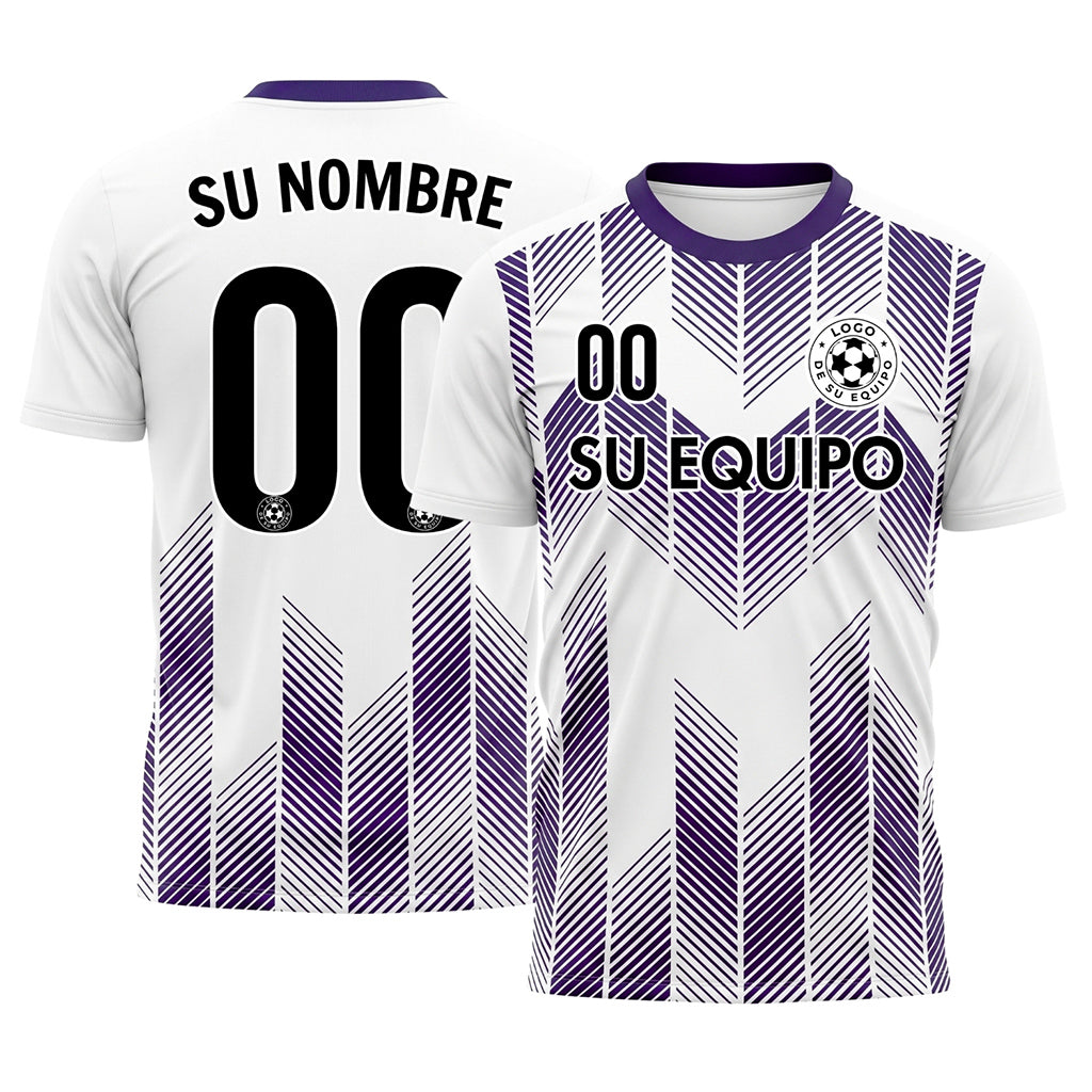 Blanco Violeta a Chevrones Flecha Rayas Motivo Camiseta de Fútbol Personalizada