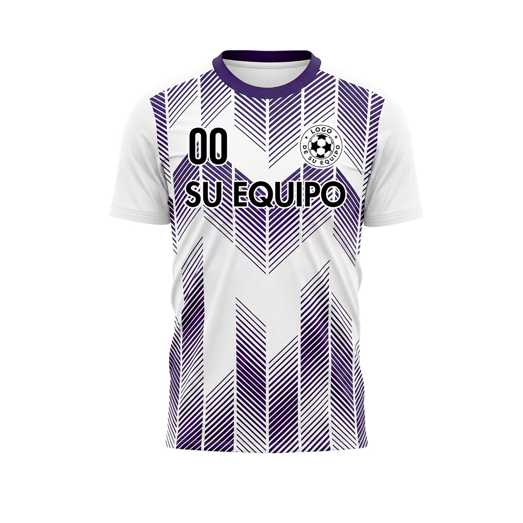 Blanco Violeta a Chevrones Flecha Rayas Motivo Camiseta de Fútbol Personalizada