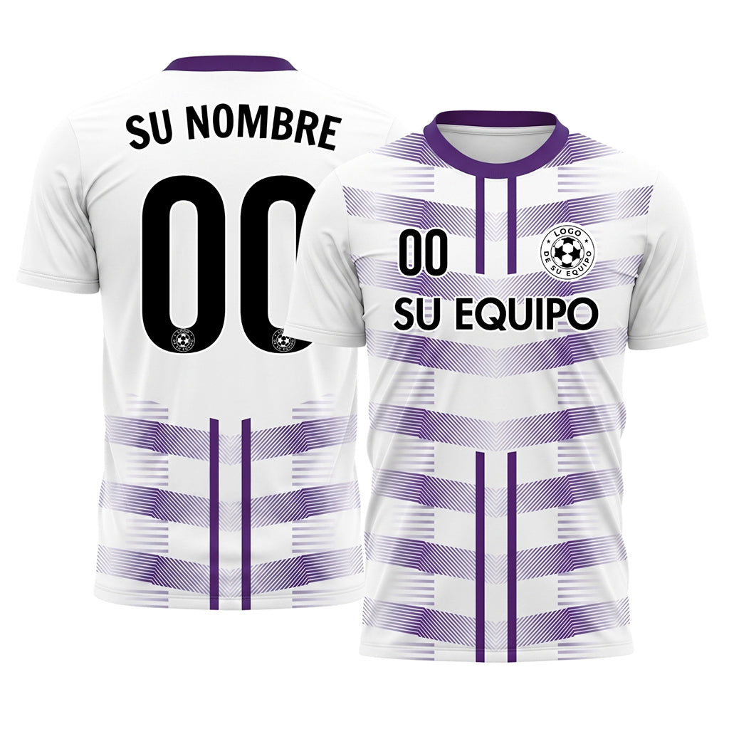 Blanco Violeta Geométrico Flecha Dobles Rayas Motivo Camiseta de Fútbol Personalizada