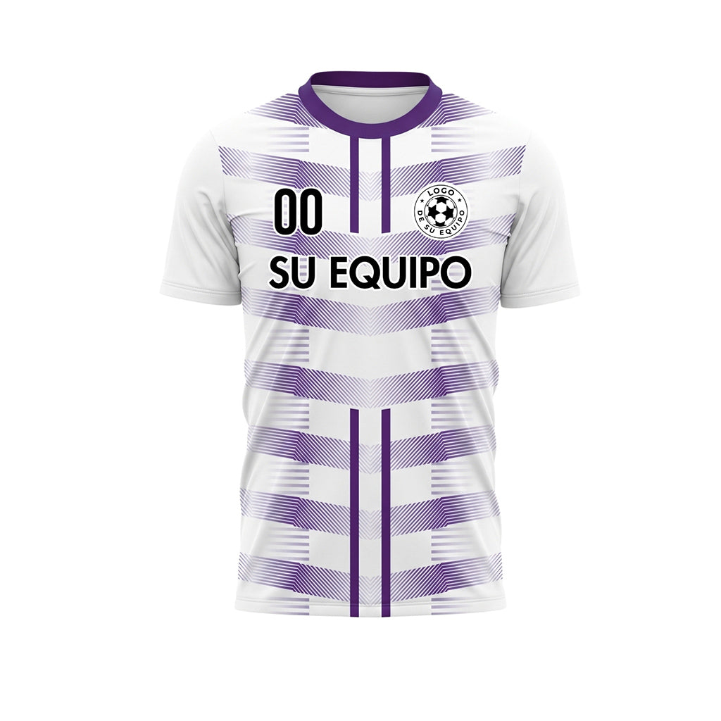 Blanco Violeta Geométrico Flecha Dobles Rayas Motivo Camiseta de Fútbol Personalizada
