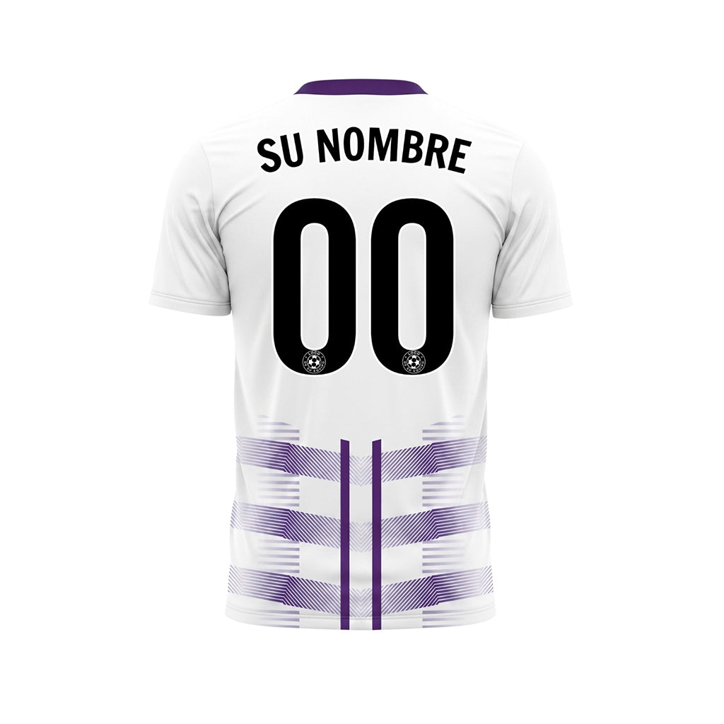 Blanco Violeta Geométrico Flecha Dobles Rayas Motivo Camiseta de Fútbol Personalizada