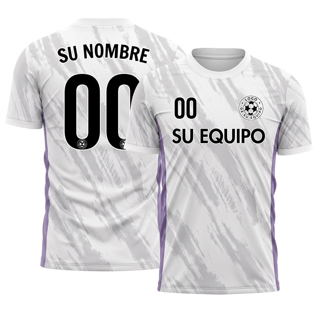 Blanco Violeta Gris Pincelada Motivo Camiseta de Fútbol Personalizada