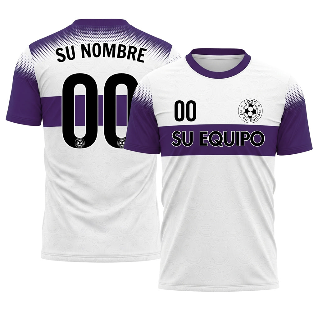Blanco Violeta Semitono Rayas en el Pecho Camiseta de Fútbol Personalizada