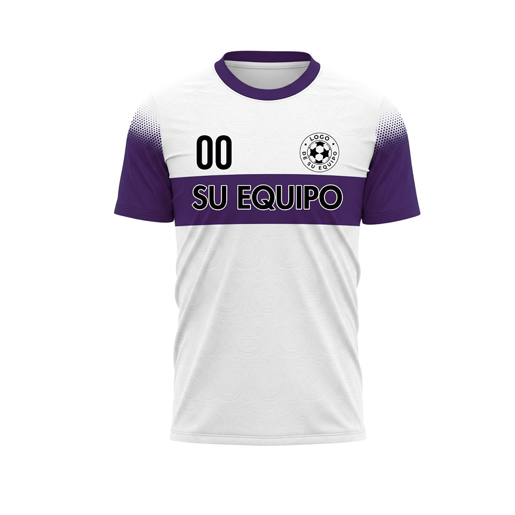 Blanco Violeta Semitono Rayas en el Pecho Camiseta de Fútbol Personalizada