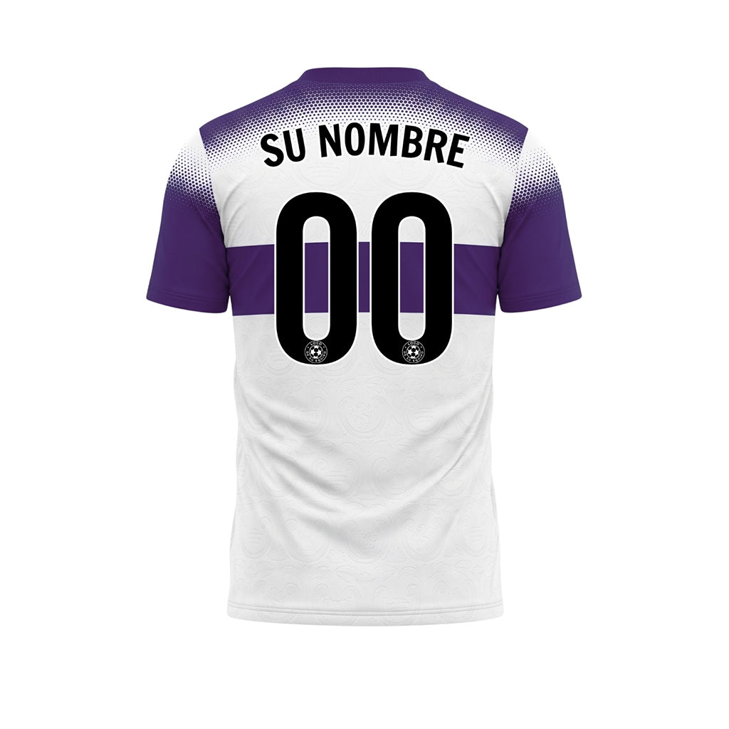 Blanco Violeta Semitono Rayas en el Pecho Camiseta de Fútbol Personalizada