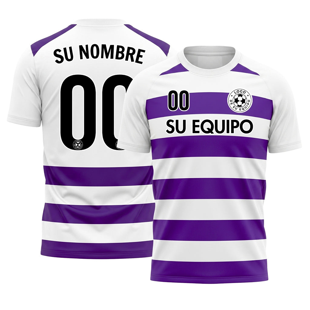 Blanco Violeta Clásico Rayas en Bloques Motivo Camiseta de Fútbol Personalizada