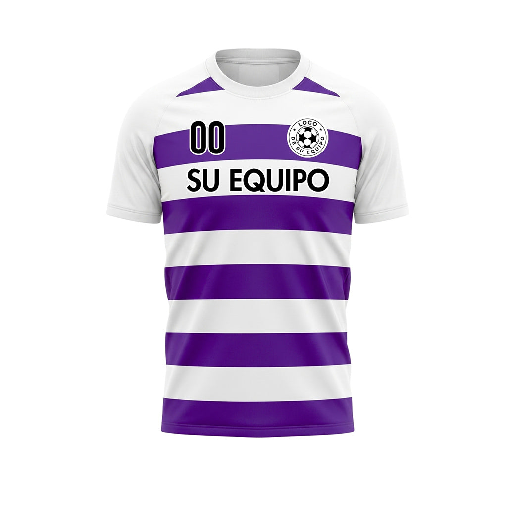 Blanco Violeta Clásico Rayas en Bloques Motivo Camiseta de Fútbol Personalizada