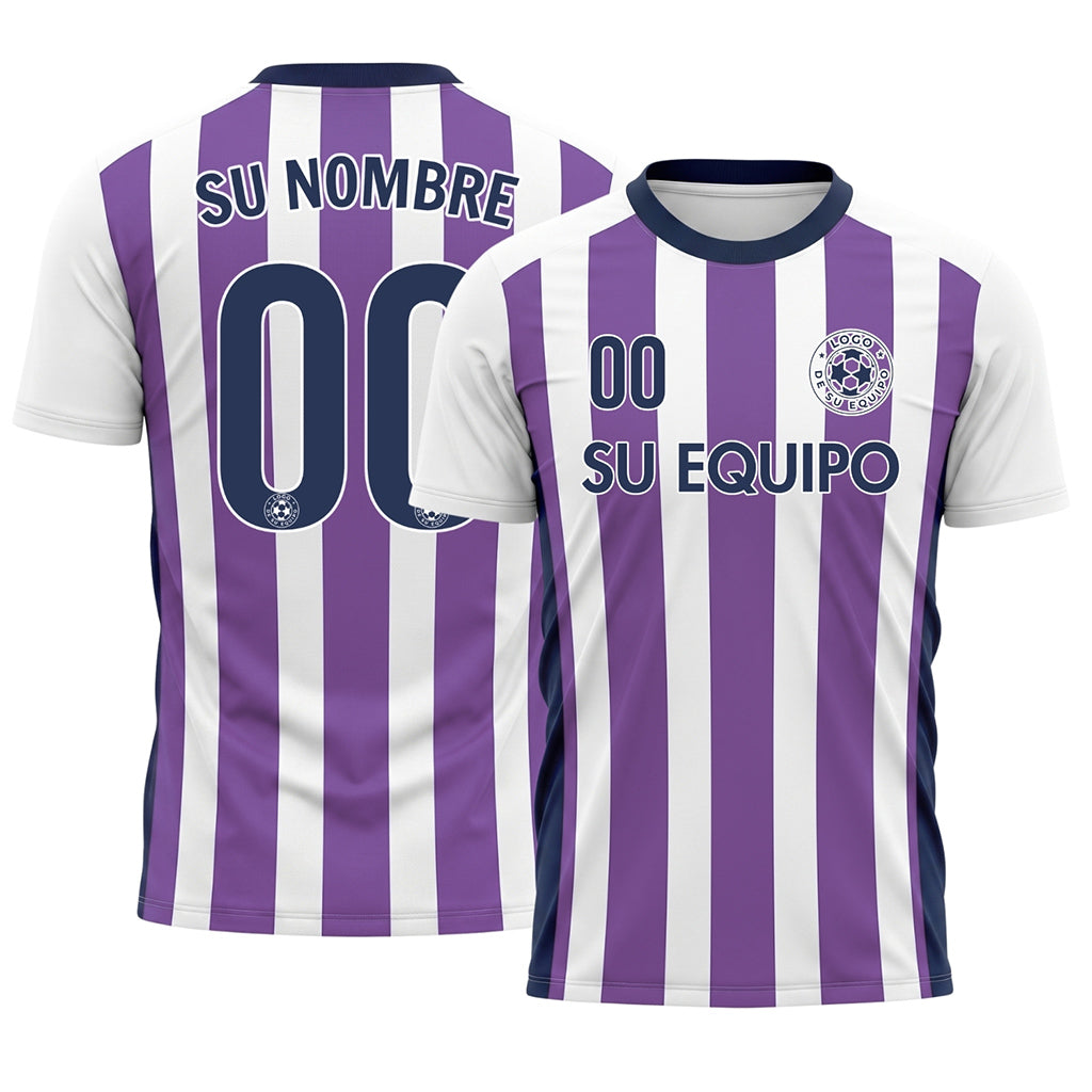 Blanco Violeta Clásico Anchas Rayas Camiseta de Fútbol Personalizada