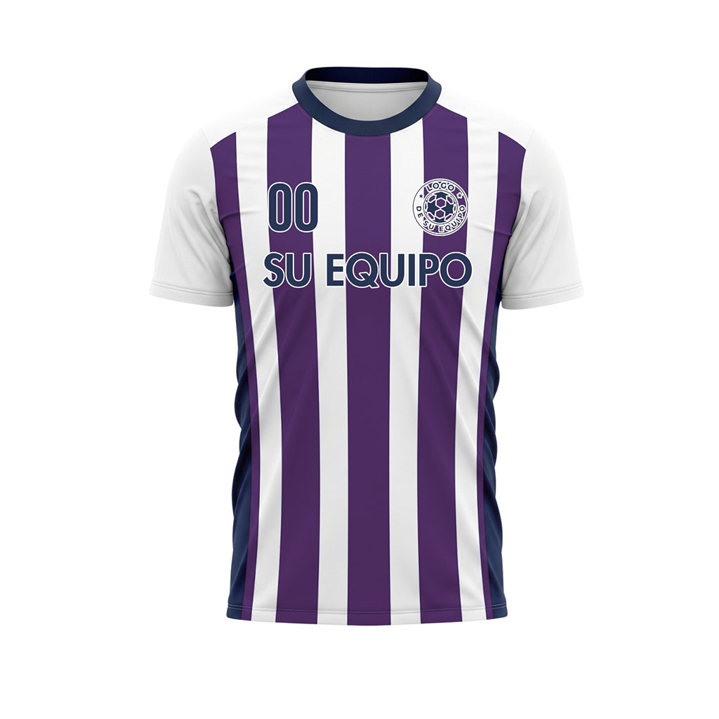 Blanco Violeta Clásico Anchas Rayas Camiseta de Fútbol Personalizada