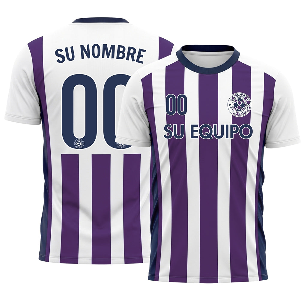 Blanco Violeta Clásico Anchas Rayas Camiseta de Fútbol Personalizada