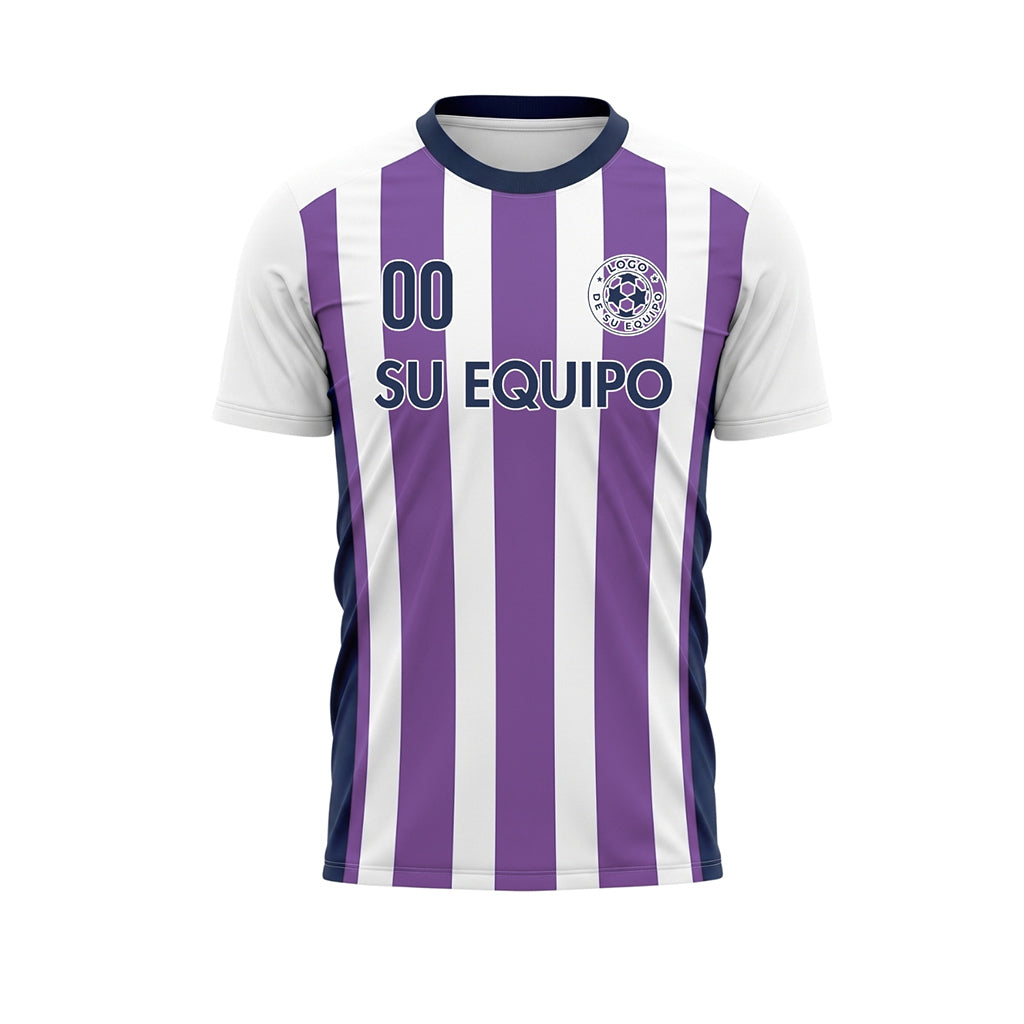 Blanco Violeta Clásico Anchas Rayas Camiseta de Fútbol Personalizada