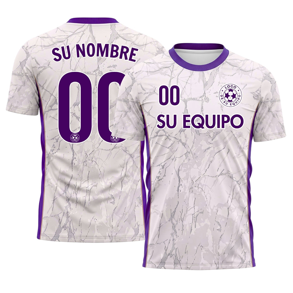 Blanco Violeta Mármol Textura Motivo Camiseta de Fútbol Personalizada