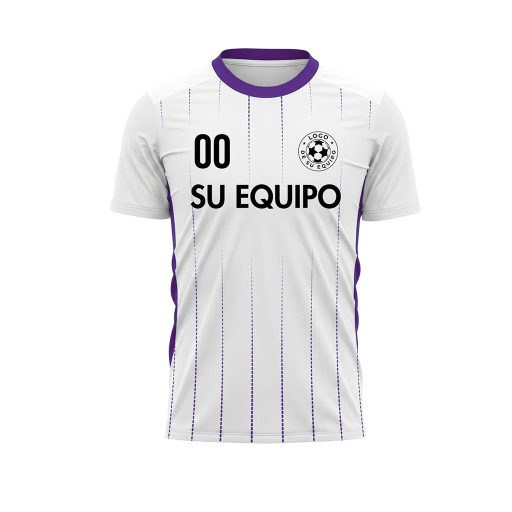 Blanco Violeta Rayas Finas Camiseta de Fútbol Personalizada