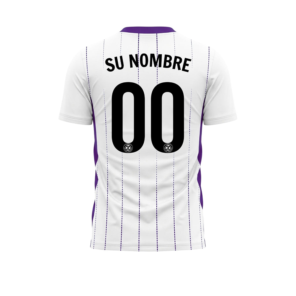 Blanco Violeta Rayas Finas Camiseta de Fútbol Personalizada