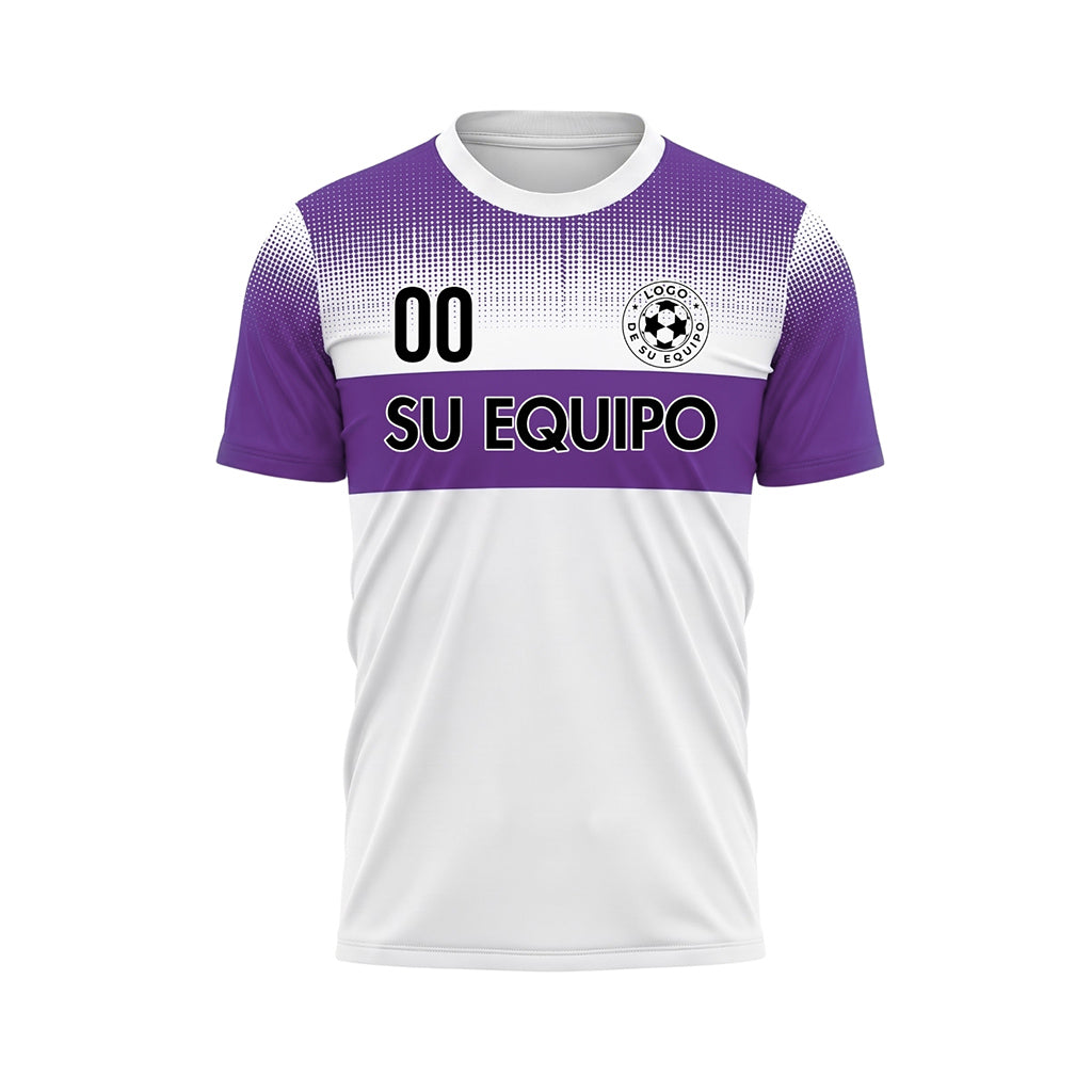 Blanco Violeta Píxel Difuminado Rayas Horizontales Camiseta de Fútbol Personalizada