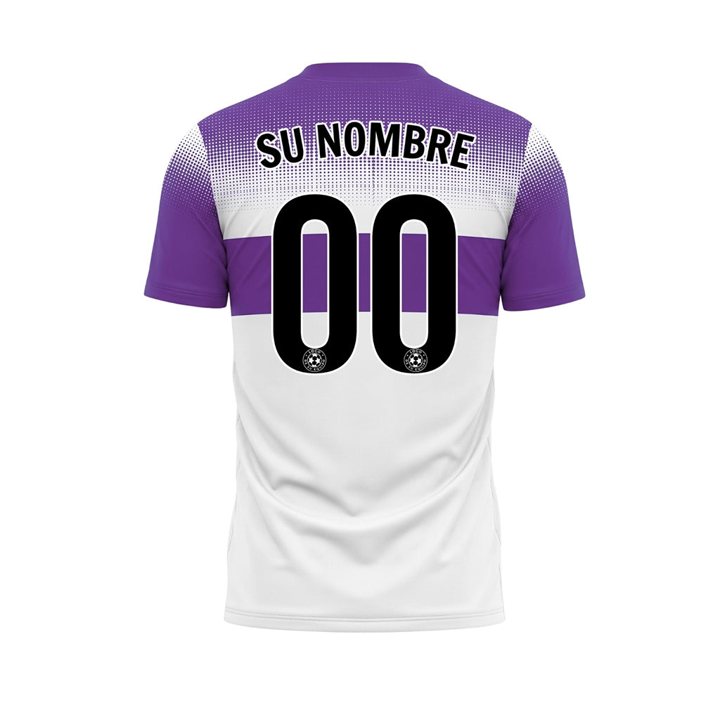 Blanco Violeta Píxel Difuminado Rayas Horizontales Camiseta de Fútbol Personalizada