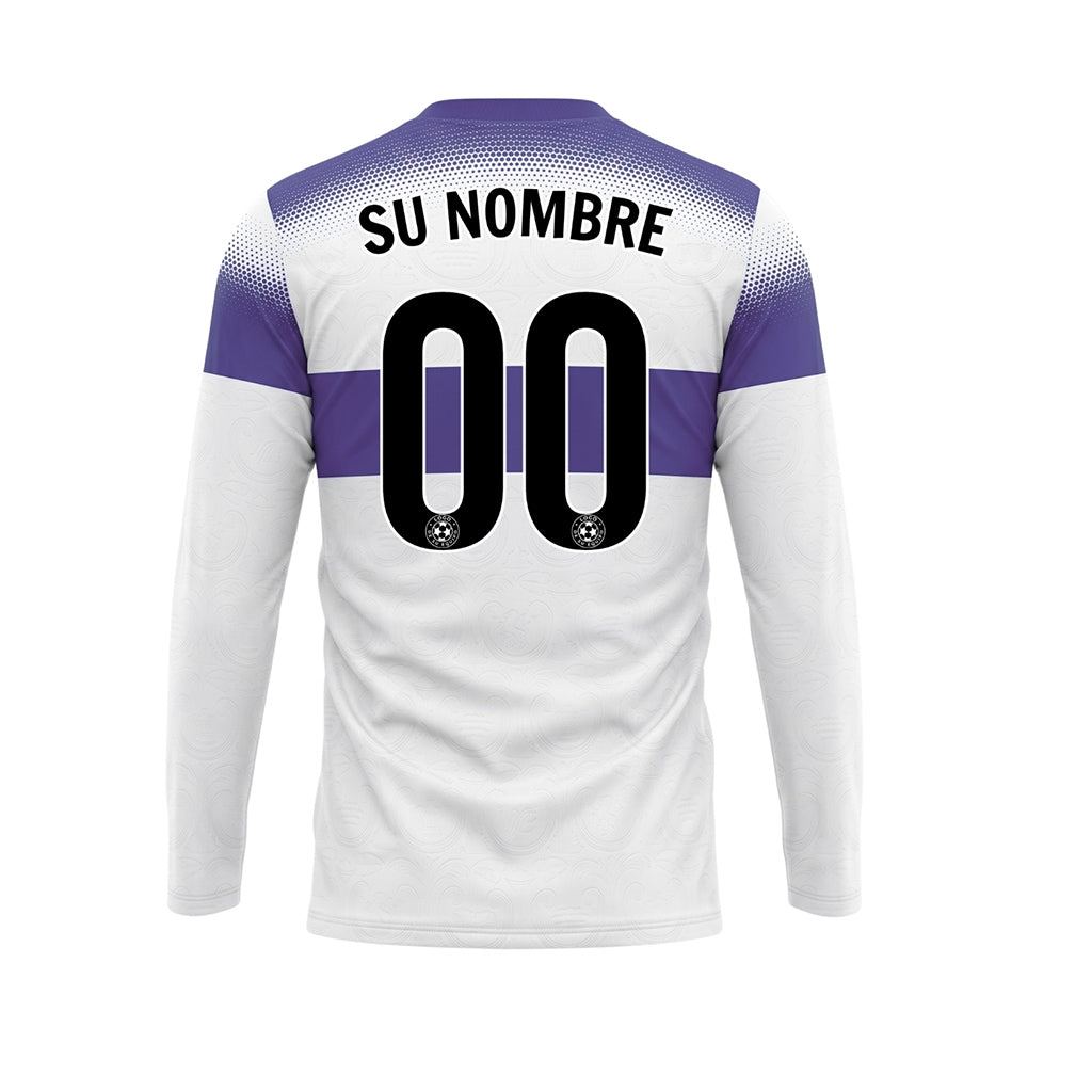 Blanco Violeta Rayas Horizontales Degradadas de Lunares Camiseta de Fútbol Personalizada de Manga Larga