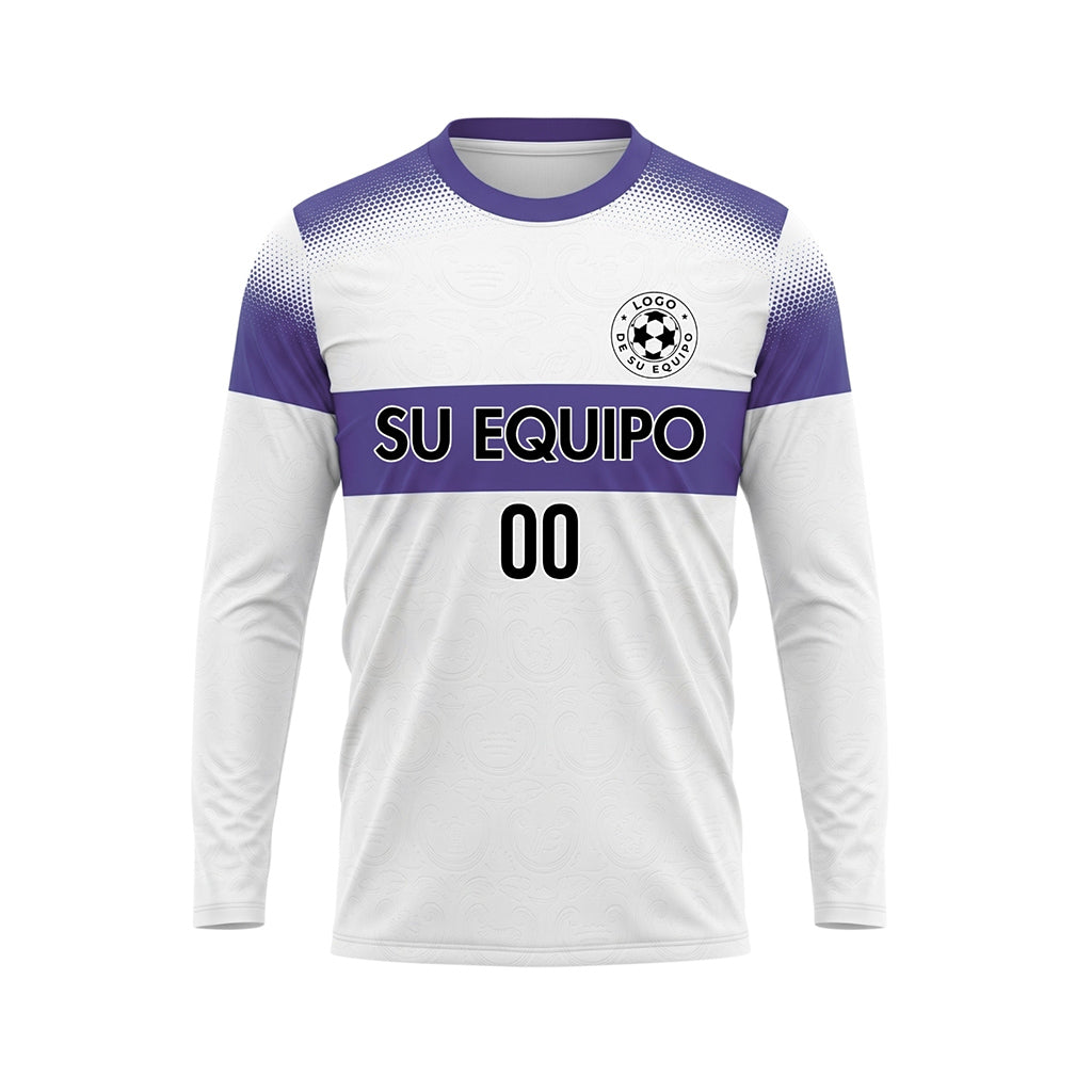Blanco Violeta Rayas Horizontales Degradadas de Lunares Camiseta de Fútbol Personalizada de Manga Larga