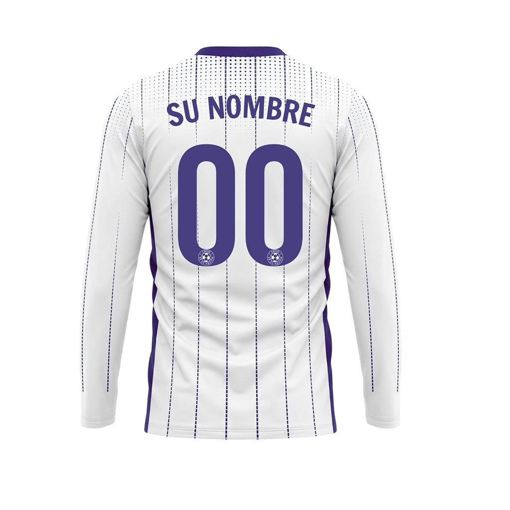 Blanco Violeta Rayas Verticales de Lunares Camiseta de Fútbol Personalizada de Manga Larga