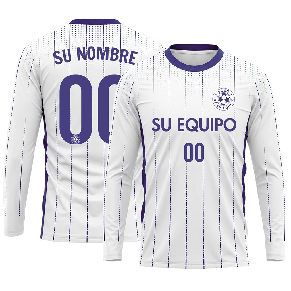 Blanco Violeta Rayas Verticales de Lunares Camiseta de Fútbol Personalizada de Manga Larga