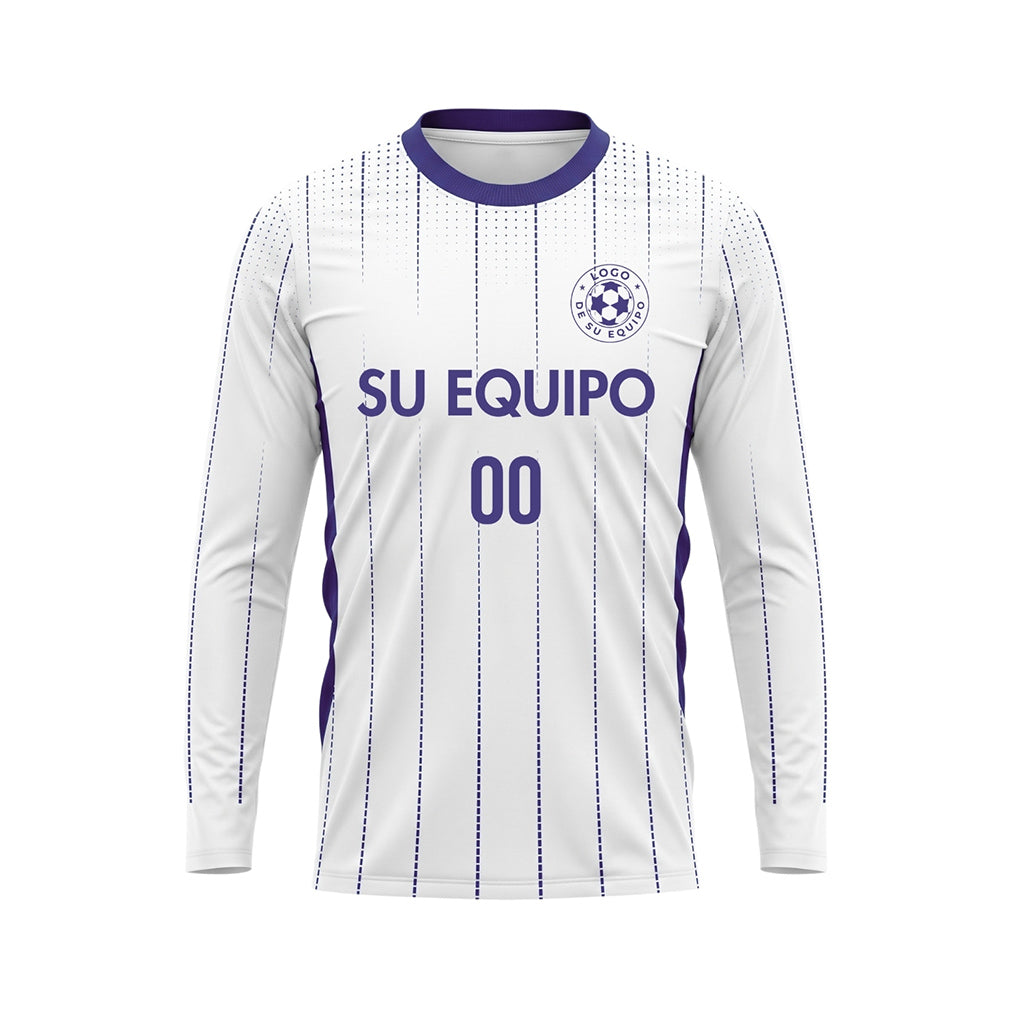 Blanco Violeta Rayas Verticales de Lunares Camiseta de Fútbol Personalizada de Manga Larga