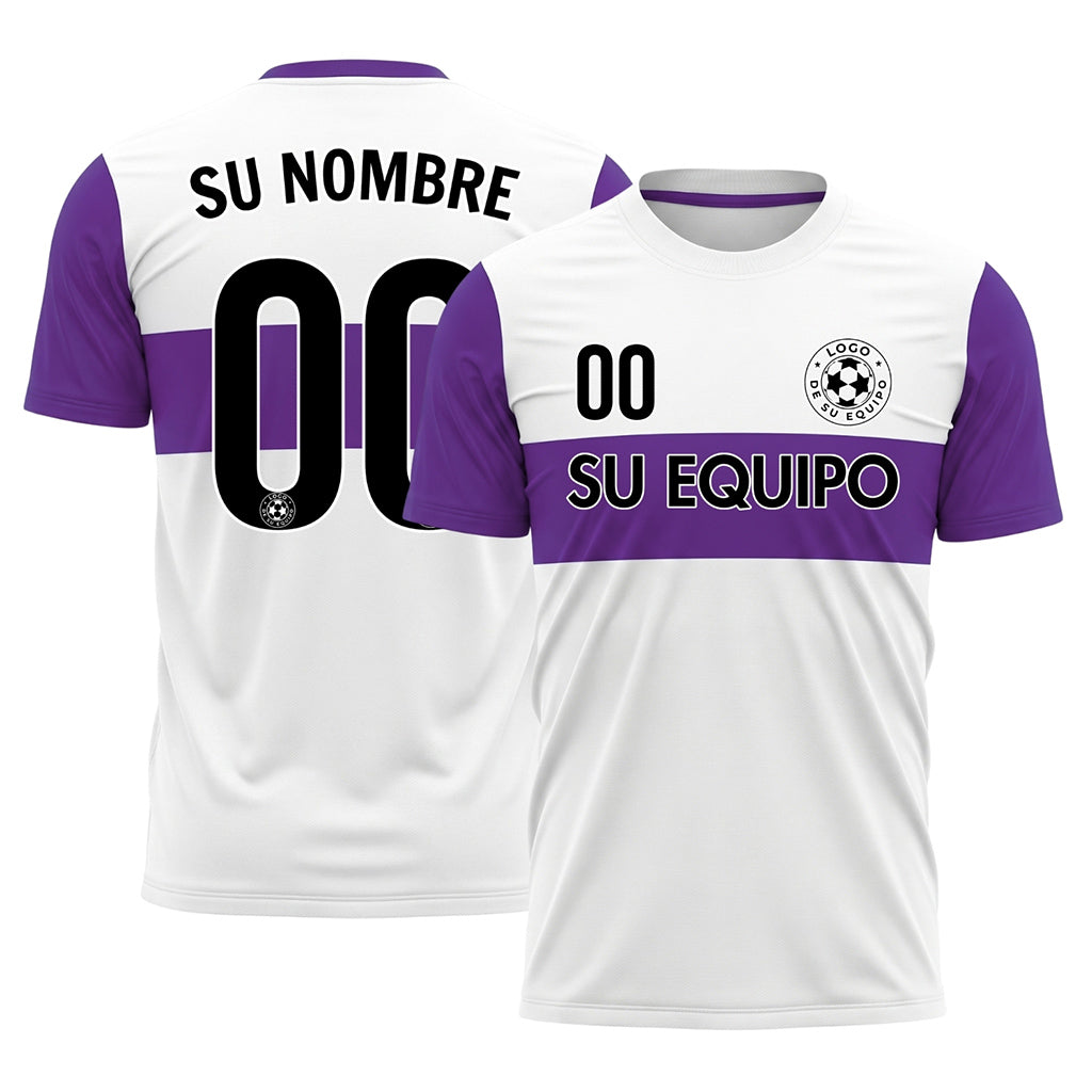 Blanco Violeta Rayas Horizontales Camiseta de Fútbol Personalizada