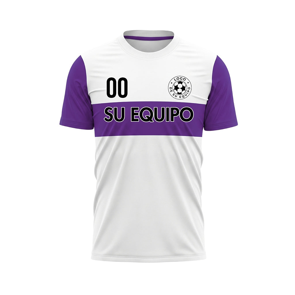 Blanco Violeta Rayas Horizontales Camiseta de Fútbol Personalizada