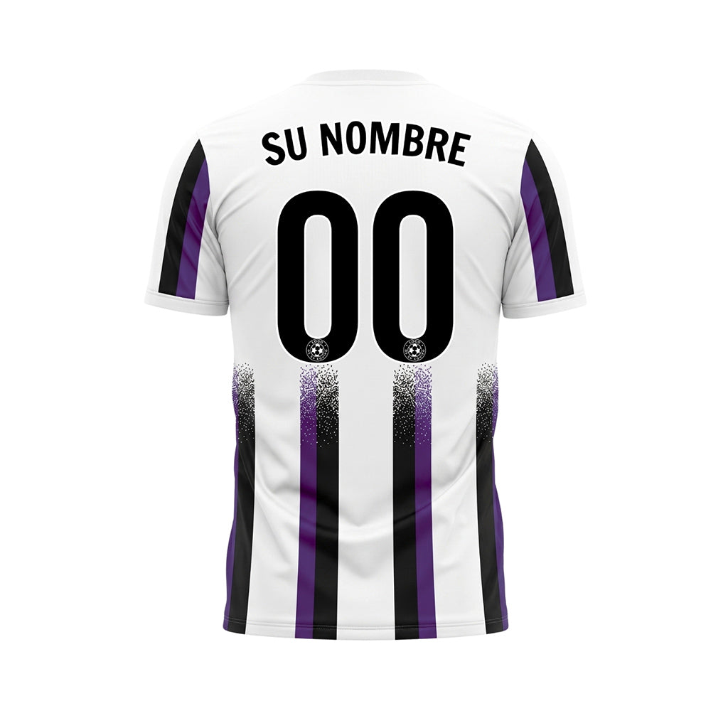 Blanco Violeta Negro Degradado Salpicaduras Rayas Camiseta de Fútbol Personalizada